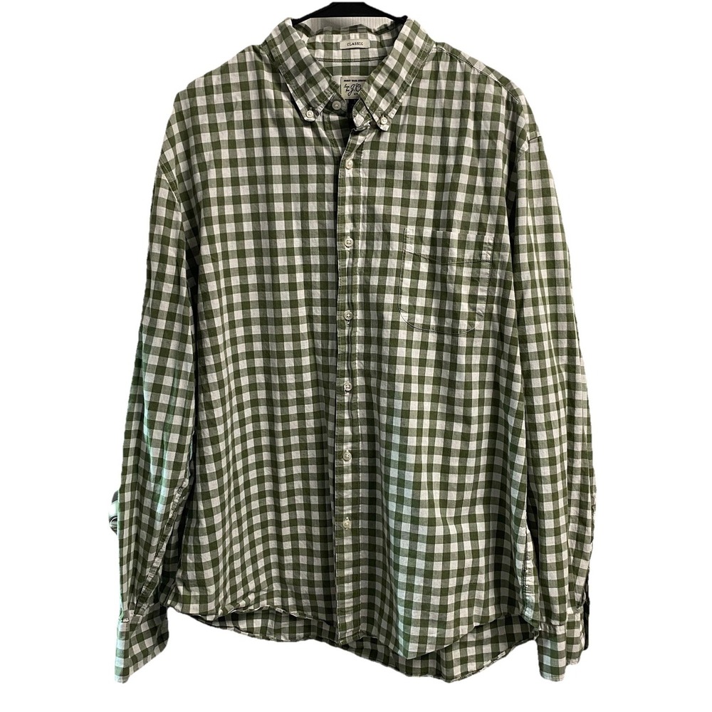 J Crew Classic Secret Wash Men's Dress Shirts Green/White Checker Long Sleeve XL